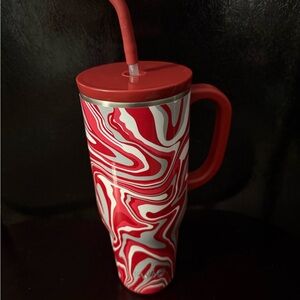 Vibrant Red and White Swirl Mug with Handle